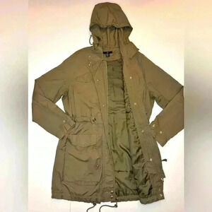 H&M Womens  Jacket Hooded Full Zip Tie Waist Adjustable Army Green Size- Medium
